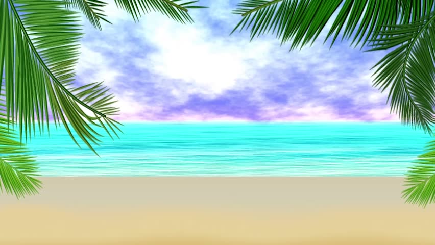 Animation Of Tropical Landscape - Beach, Sea, Waves, Palms. Green Screen Before And After Stock