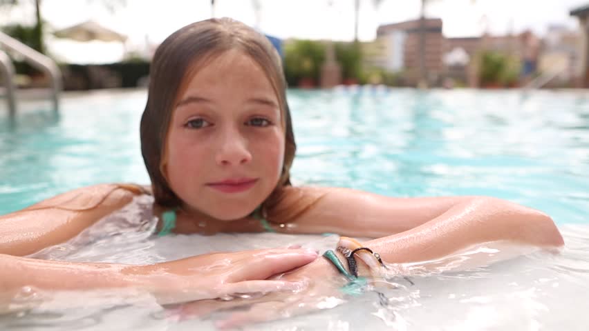 Pre Teen Girl Going Underwater In The Pool Stock Footage