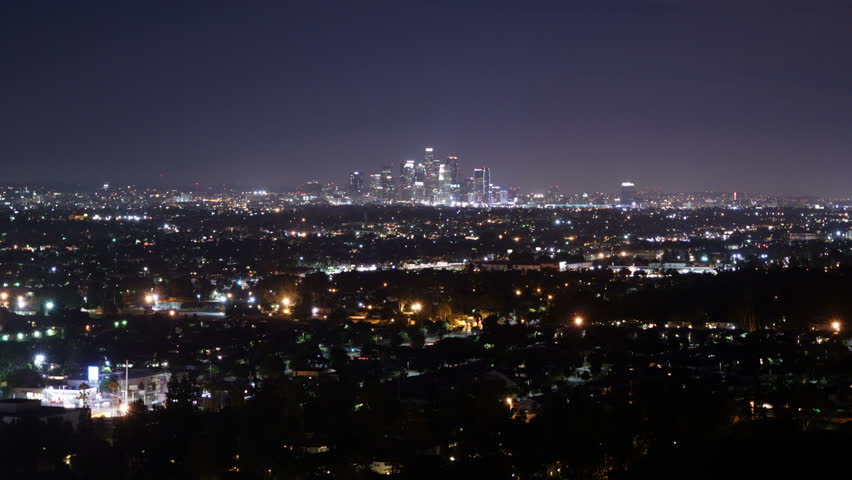 Aerial Of Barcelona At Night Time, View From Tibidabo Mount. Dark City 