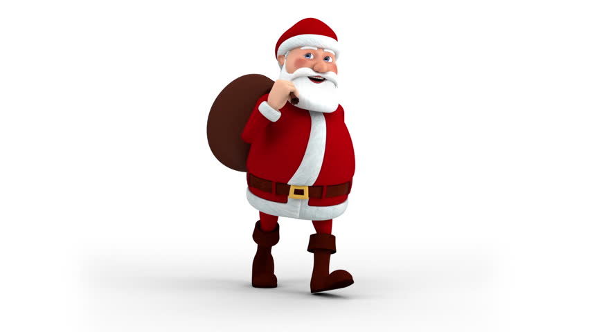 cartoon santa claus with gift bag walking on the spot cartoon santa claus with gift bag walking on the spot
