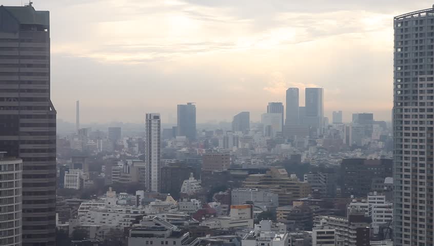 Aerial View Of High Rise Apartment Buildings And Busy