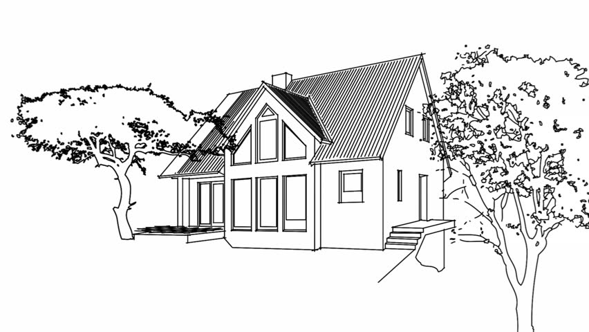 Hand Drawing Architecture Sketch Of The House Stock Footage Video