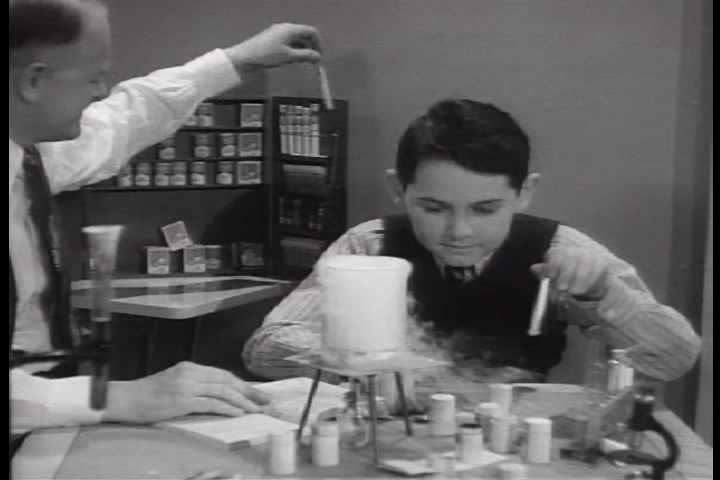 1940s While A Boy Engages In A Test Tube Experiment In The Corner A