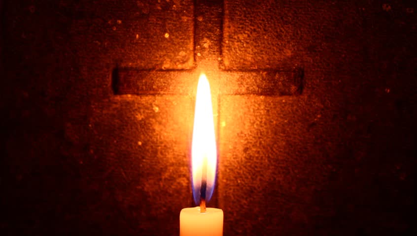 Candle Burning With A Christian Cross. Great To Use In Your Religious