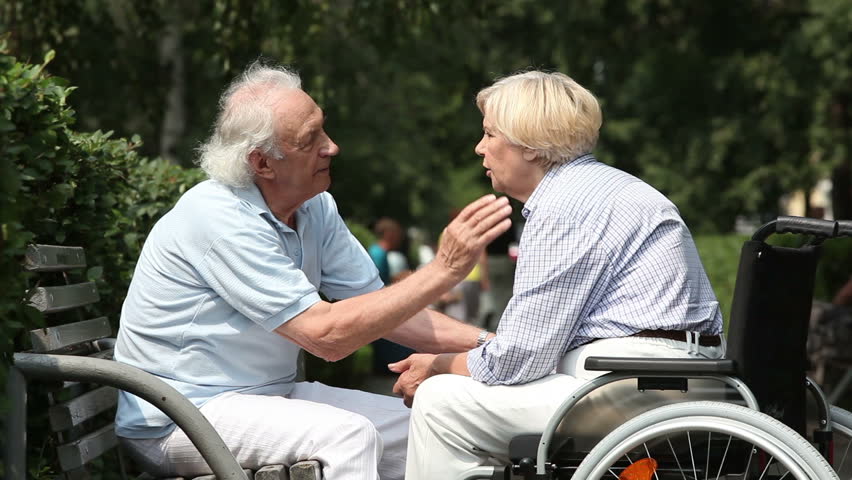 Elderly And Elderly Husband Elderly With In Wheelchair Stock Footage