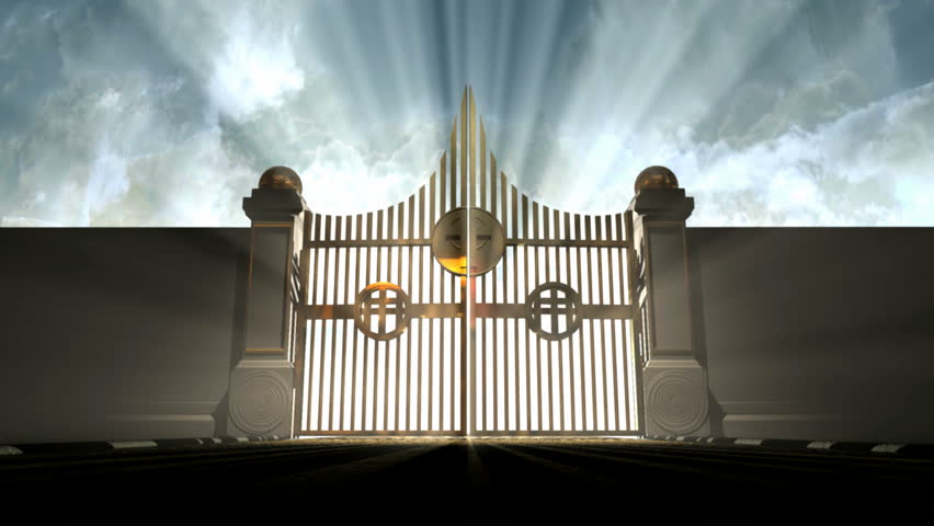 A Camera Moving Towards Heavens Golden Gates Opening To A ...