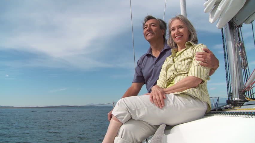 Romantic Happy Couple On Cruise Ship On Boat Travel Embracing Looking At View Happy Lovers