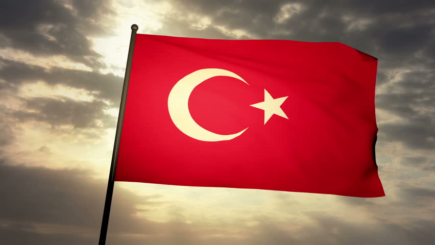 Turkey Flag Waving In The Wind. Looping Sun Rises Style. Animation Loop 