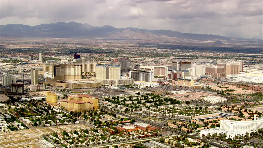 Las Vegas Desert City. Aerial Shot Of The City Of Las Vegas. Buildings And Hotels Fill The 