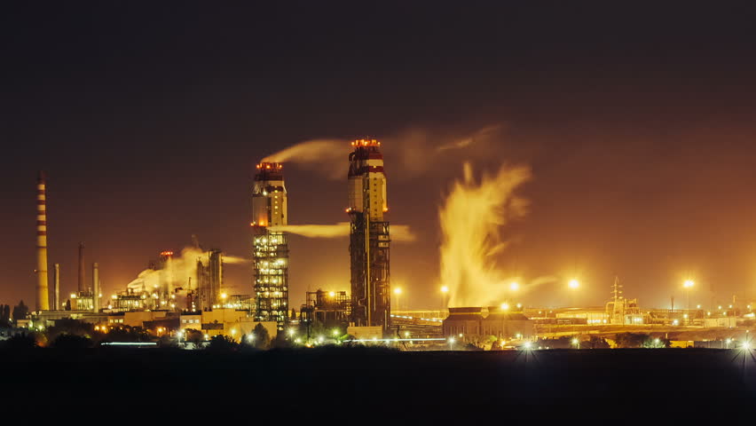 Night View Of A Plant For The Ammonia Production Timelapse Stock