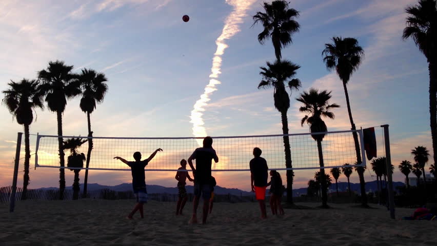SANTA MONICA APRIL 14 A Friendly Game Of Beach Volley Ball At Sunset