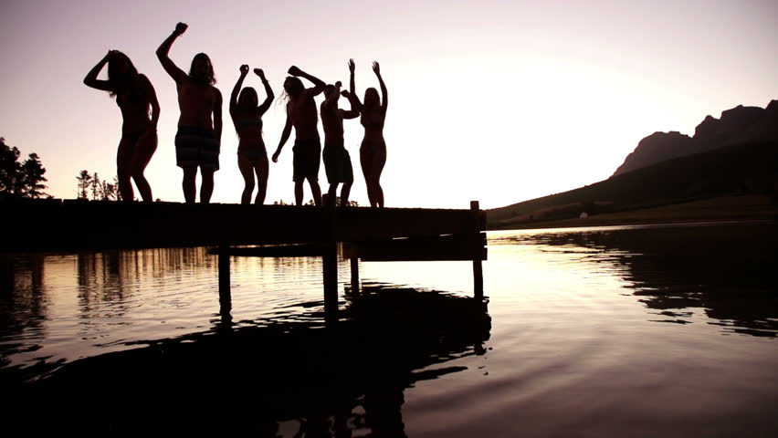 Lake Party On Lake Jetty In Sunset Stock Footage Video 6258683