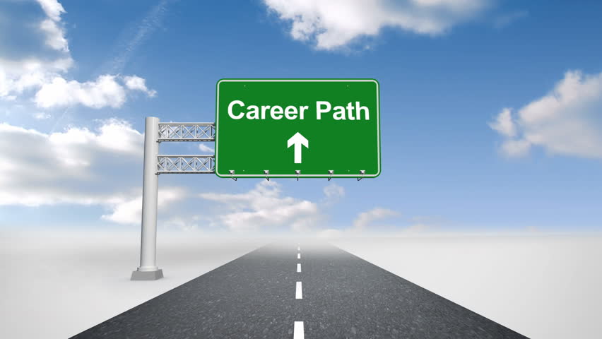 Digital Animation Of Career Path Sign Over Open Road Stock Footage 