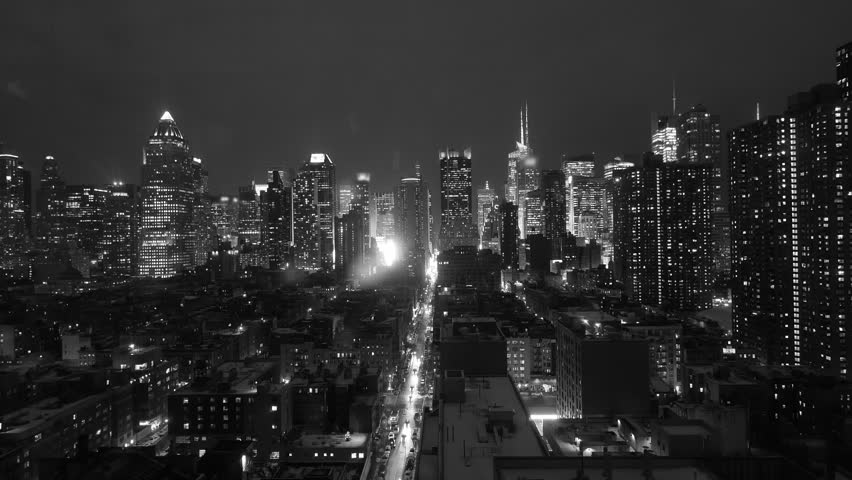 Black And White Background Of Cityscape Skyline Panorama At Night Light