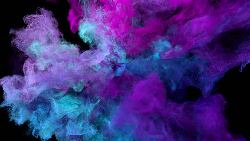 Color Explosion On Black "Cold Neon" (with Alpha Matte, Full Hd) Stock