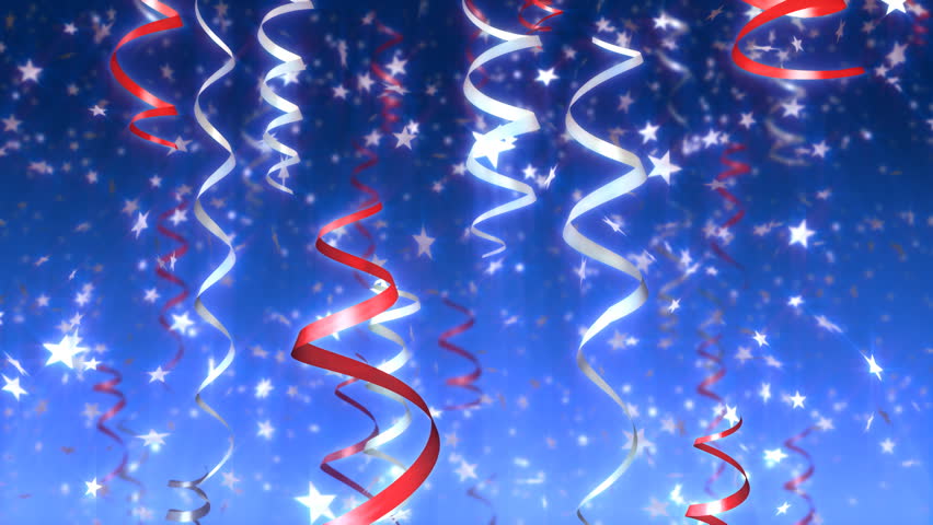 Streamers And Confetti Falling: USA Stars And Stripes Background Loop