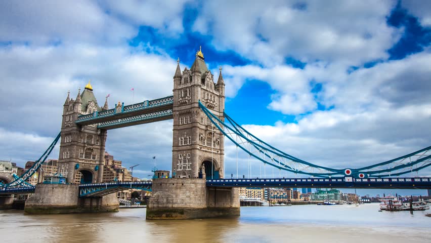 London Brigde At Daylight, Drawbridge Raising To Let Sailing Boat Go ...