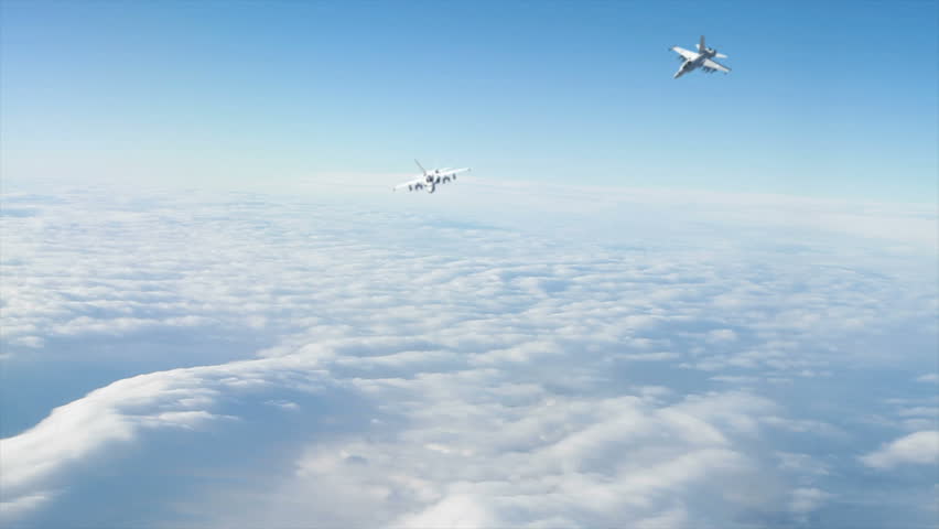 TWO F18 Fighter Jets Flying High Above The Clouds. (Highly Detailed ...