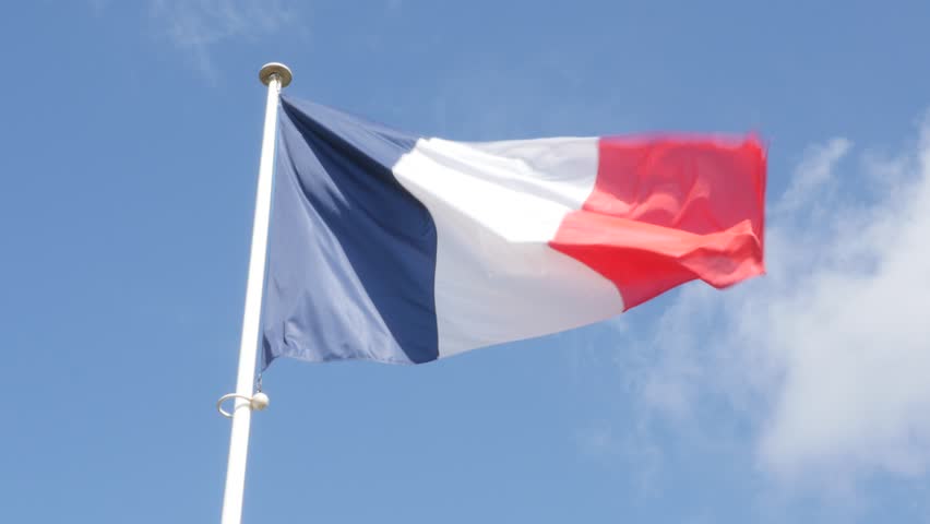 French Flag Against Blue Sky Waving In Slow Motion 1080p FullHD Footage ...