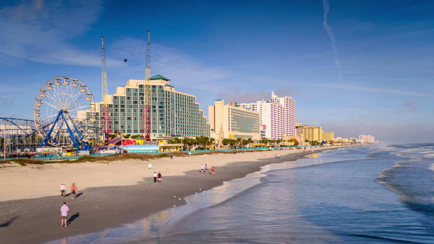 Daytona Beach, Florida Beachfront Skyline At Night. Stock Footage Video ...