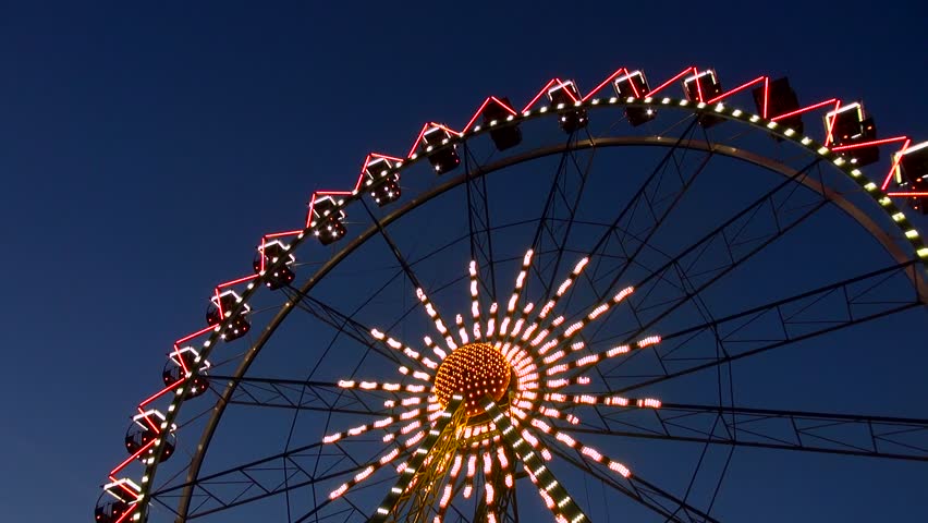 Amusement Park Attraction Ferris Wheel Carousel Swing. Night Evening ...