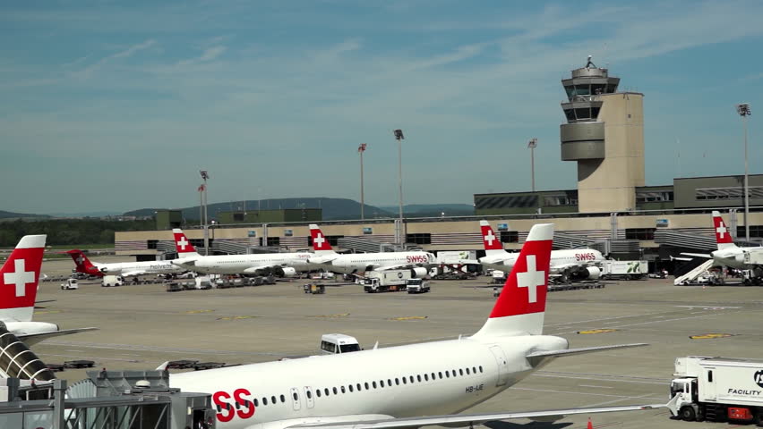 ZURICH AIRPORT - AUGUST 26 2015. Zurich Airport Sign Behind Switzerland ...