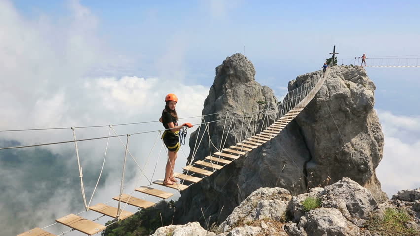 People Walking On A Suspension Bridge Stock Footage Video 2446592 ...