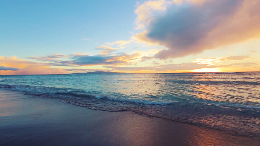 Tropical Beach Sunset. Smooth Gliding Steadicam Motion Revealing ...