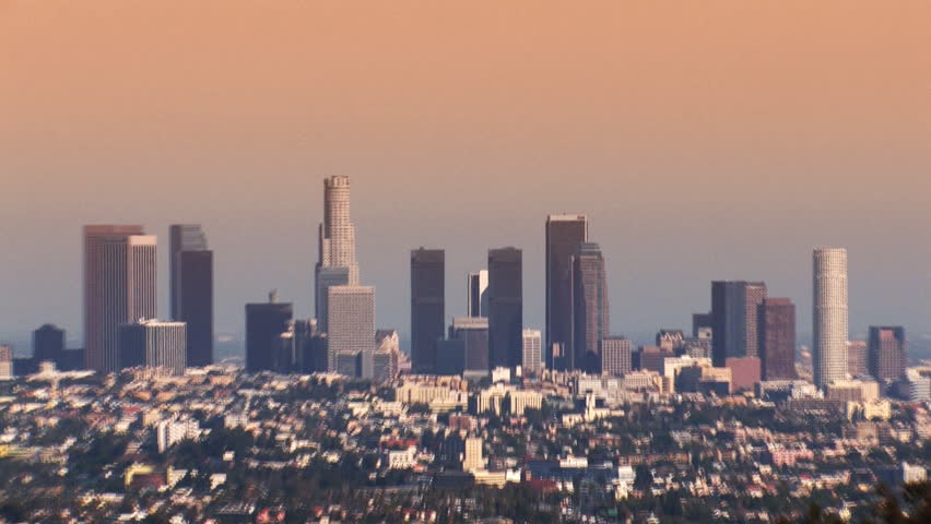 Los Angeles Skyline At Sunset Zoom HD Stock Footage Video 1764299 ...