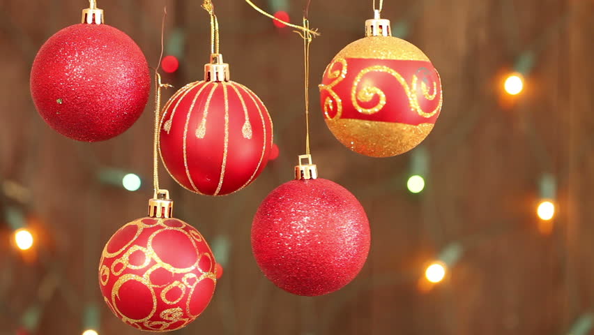 Beautiful Christmas Baubles And Writing Merry Christmas On Red ...