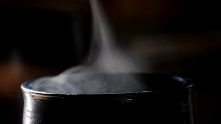 4k Close Up Of Steaming Cup Of Coffee/tea With Hot Water Pouring In ...