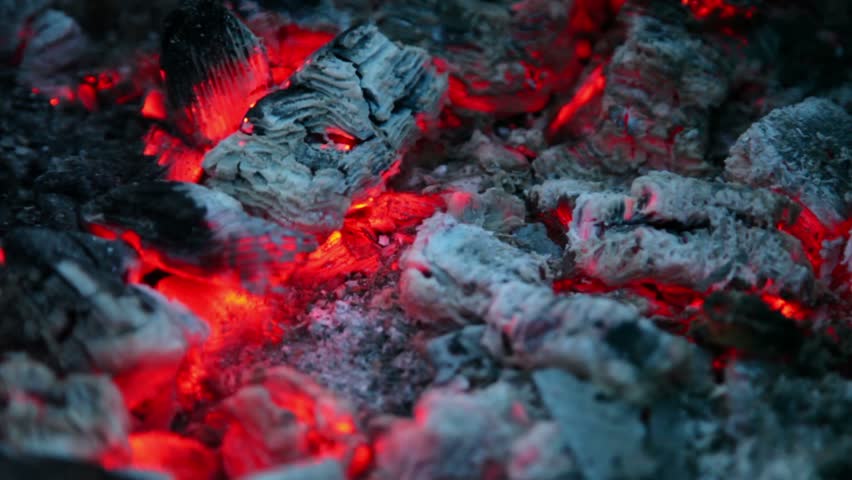 Flicker Of Smoldering Embers Lay In Ashes, Closeup View Stock Footage ...