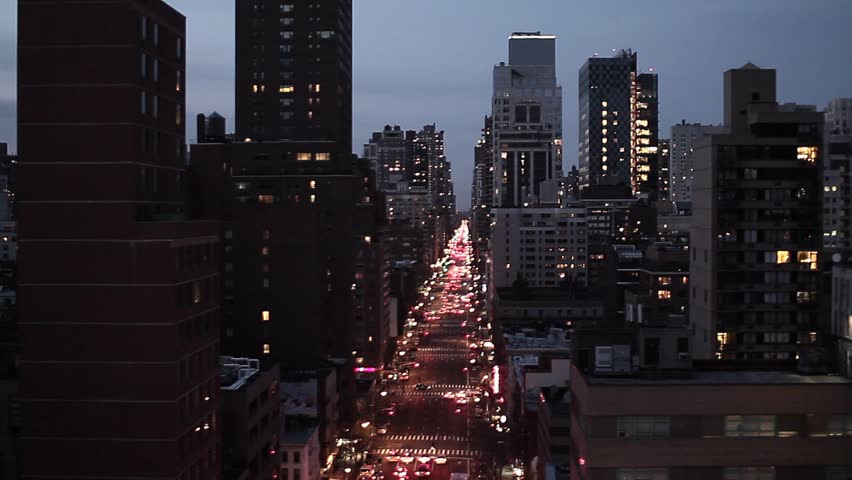 NYC New York City Night Skyline Street Aerial View Stock Footage Video ...