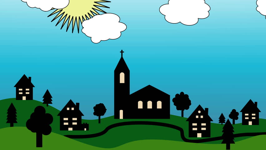 Church With Village (Cartoon) Stock Footage Video 3337028 - Shutterstock