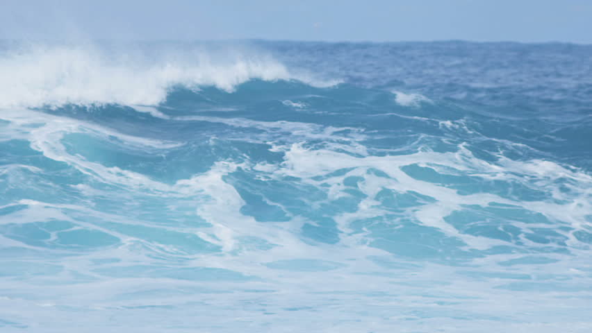 Powerful Swell Aqua Colored Ocean Waves Washing Towards Shore Shot On ...