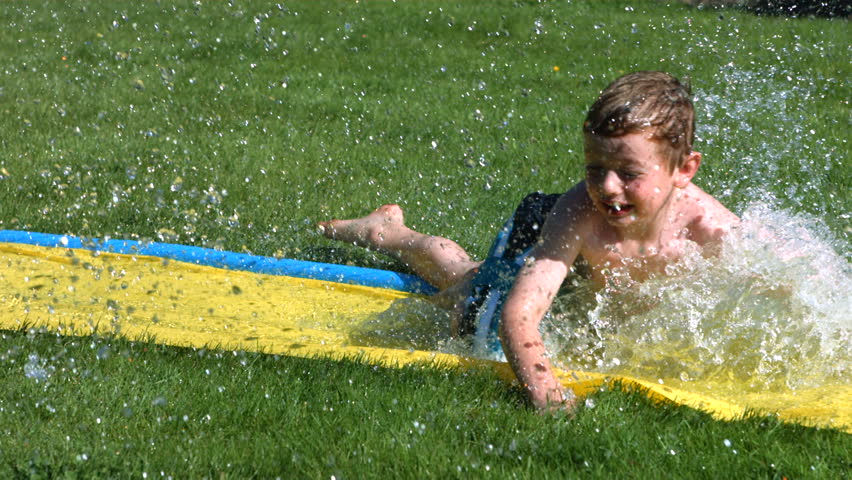 Young Boy On Water Slide, Slow Motion Stock Footage Video 4636430 ...