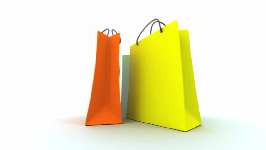 3D Animation Of Three Colorful Shopping Bags Turning Around Stock ...