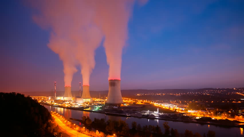 Time Lapse Sequence Of A Large Nuclear Power Station At Night Stock ...