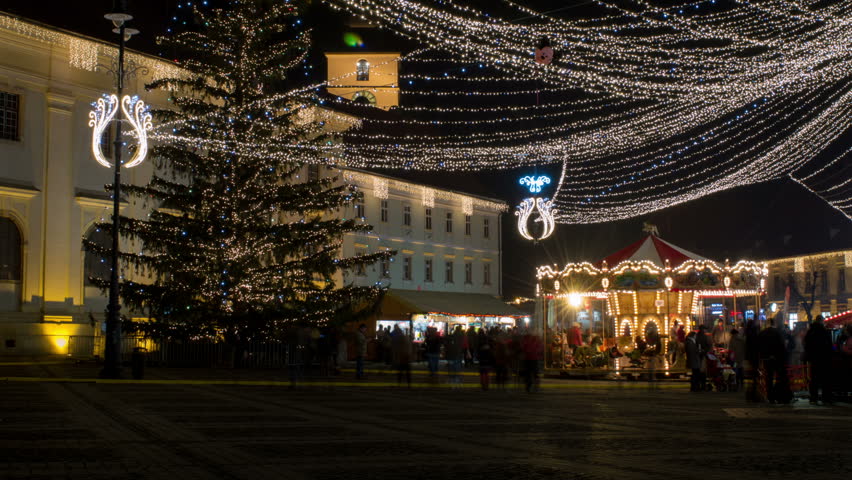 Transylvania Sibiu Hermannstadt Central Square Christmas Market Crowd ...