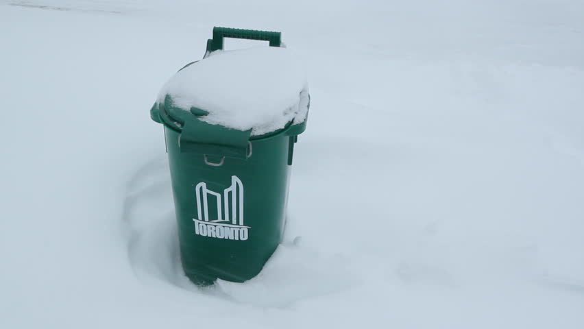 Green Recycling Bins Sit On The Curb In A Suburban Area. Toronto ...