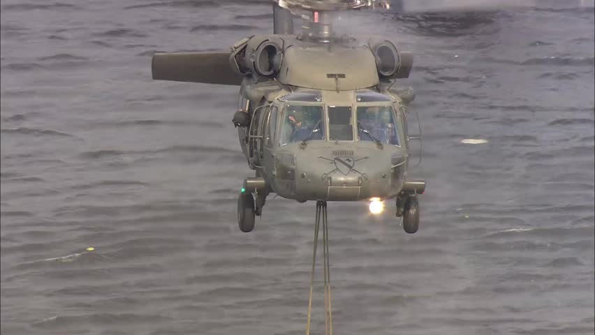 Flood Water Rescue Aid Helicopter Hurricane Barricade. Shot Of Rescue ...