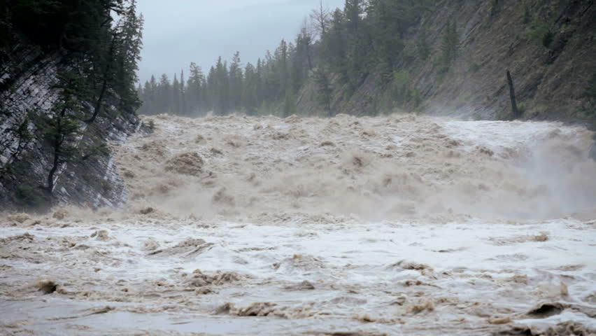 Flood Water Fast Flowing Down Swollen Mountain River, USA - Fast ...