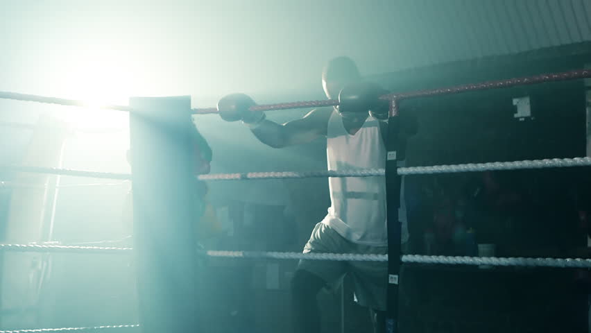 Male Boxer Enters Jogging Into The Ring And Prepares For The Fight ...