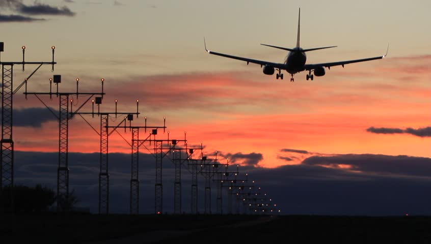 Big Jet Airplane Landing On Runway In Sunset Stock Footage Video ...