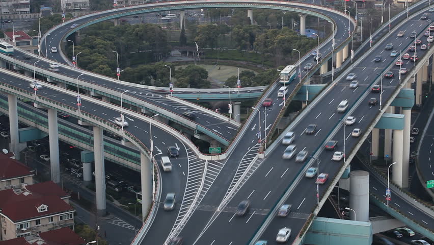 Urban Traffic On The Elevated Road Junction ,shanghai ,China. Stock ...