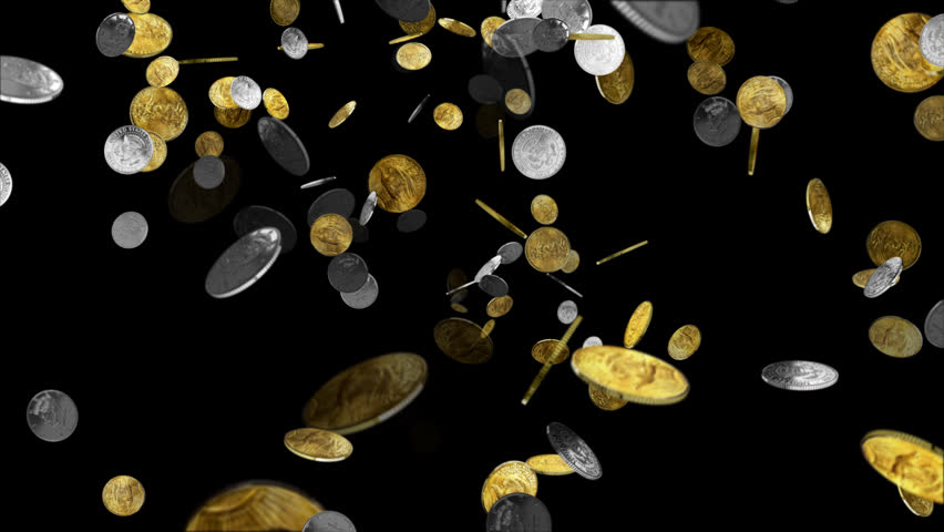 Gold Coins Falling On Black. Beautiful Looped Animation. HD 1080. Alpha ...