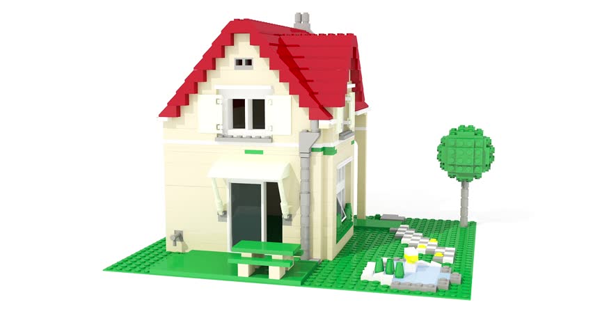 Animated Construction (building) Of Cartoon Block House. Falling Blocks ...