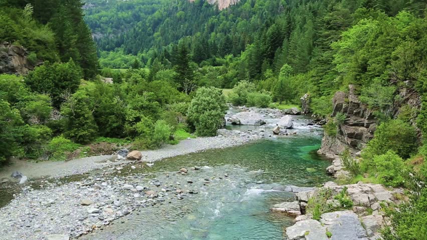 Rio Ara River In The Torla In Valle De Ordesa Valley Pyrenees Huesca ...