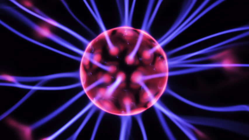 4K Plasma Ball With Moving Energy Rays Inside On Black Background ...