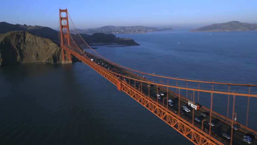 Aerial overhead view Scenic Highway US 101 crossing Golden Gate Bridge ...